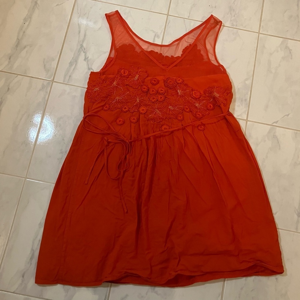 Anthropologie Meadow Rue coral colored gorgeous tank / sleeveless dress / tunic.